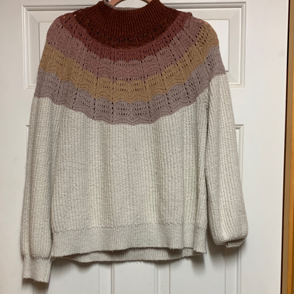 Maurices Cream Sweater with Rust, Mauve, Mustard, Taupe Yoke